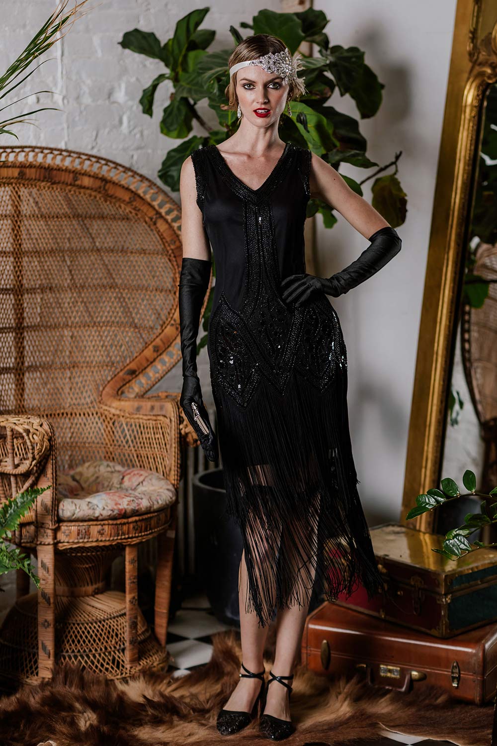 [US Warehouse] Black 1920s Beaded Fringed Flapper Dress - Image 4