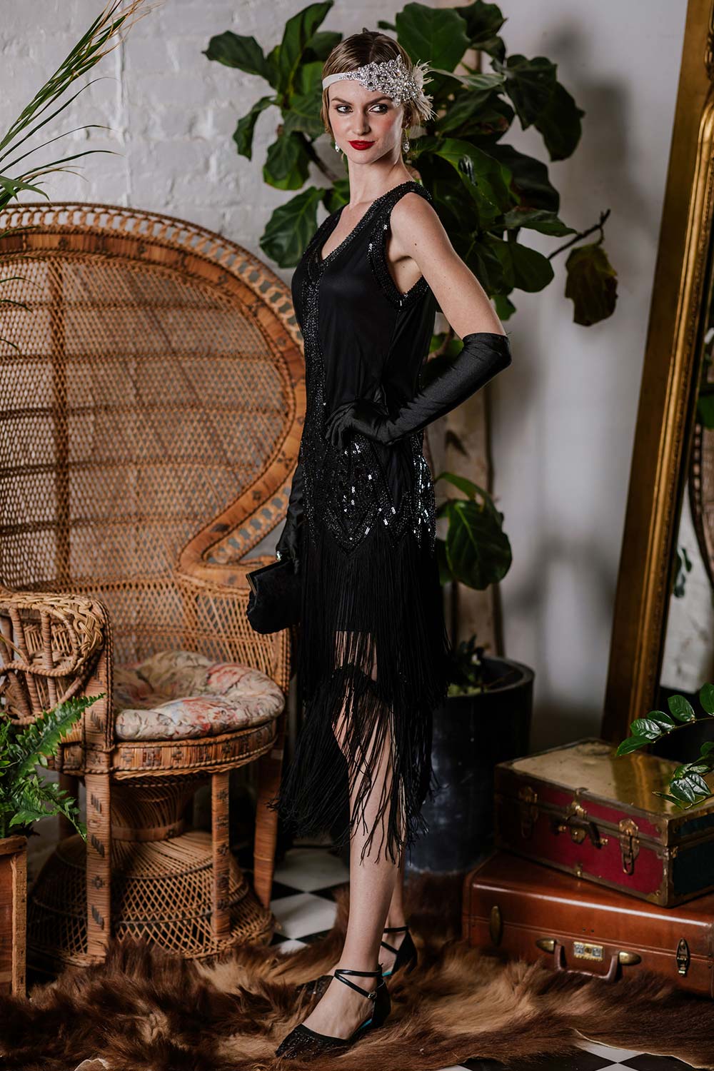 [US Warehouse] Black 1920s Beaded Fringed Flapper Dress - Image 5