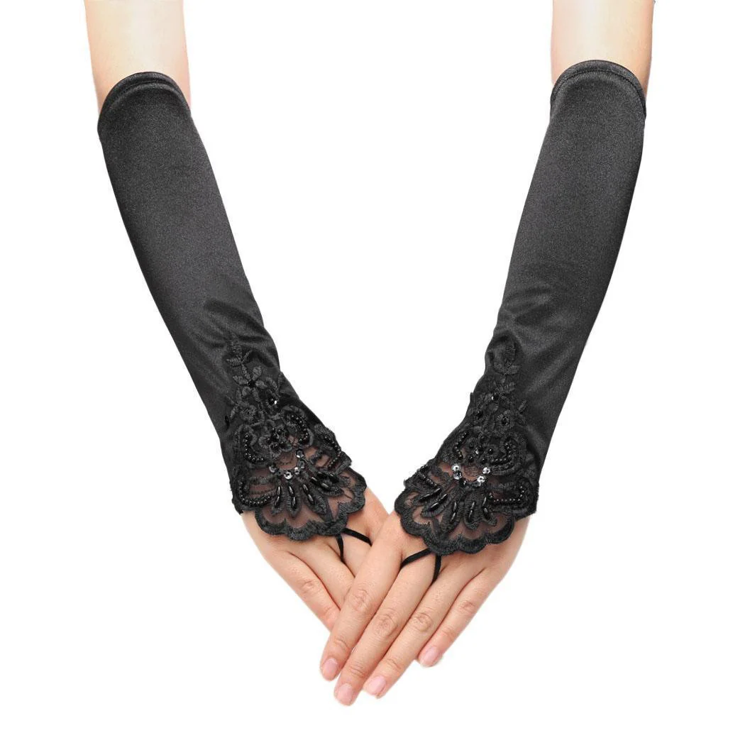 [US Warehouse] Black 1920s  Fingerless Lace Gloves - Image 3