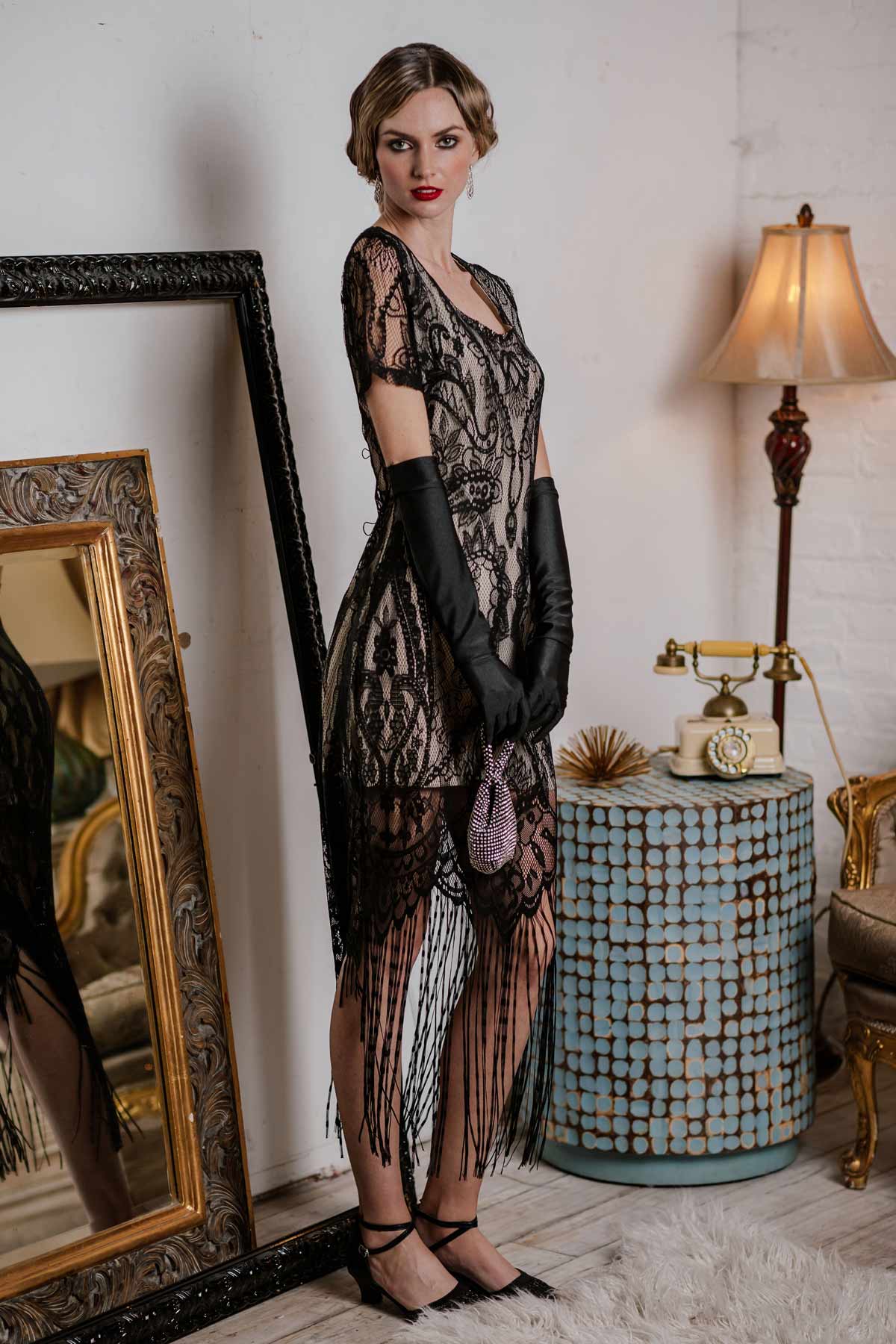 [US Warehouse] Black 1920s Fringe Lace Flapper Dress - Image 4