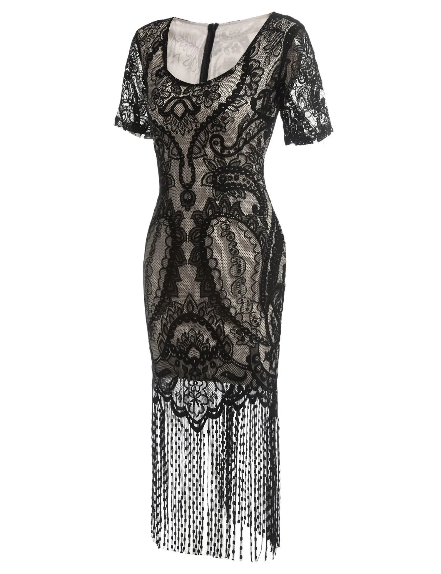 [US Warehouse] Black 1920s Fringe Lace Flapper Dress - Image 5