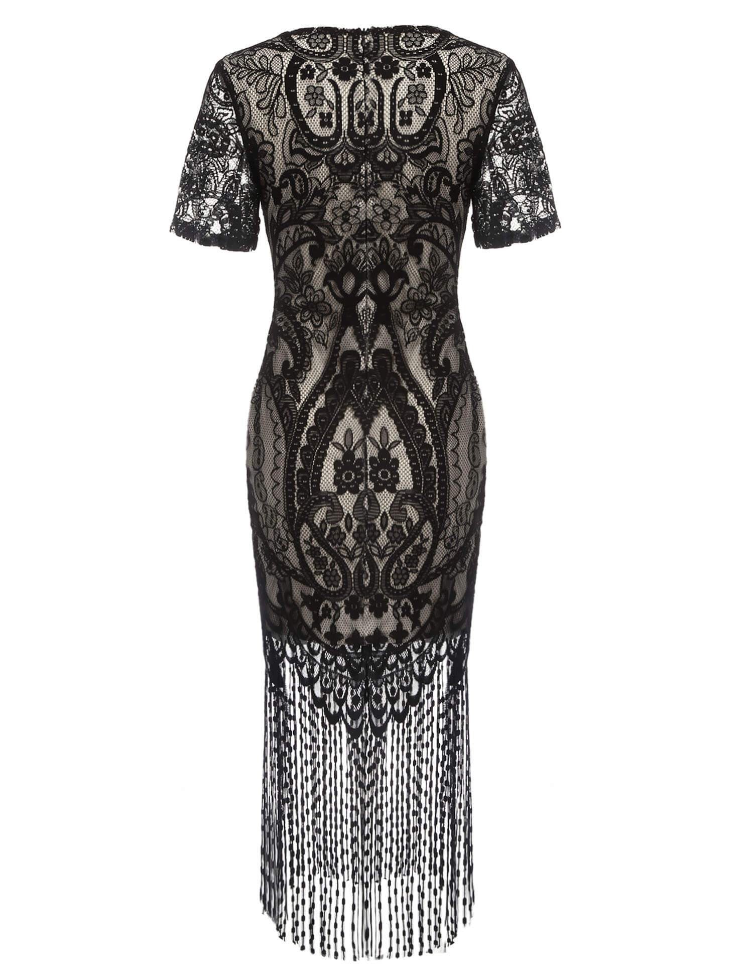 [US Warehouse] Black 1920s Fringe Lace Flapper Dress - Image 6