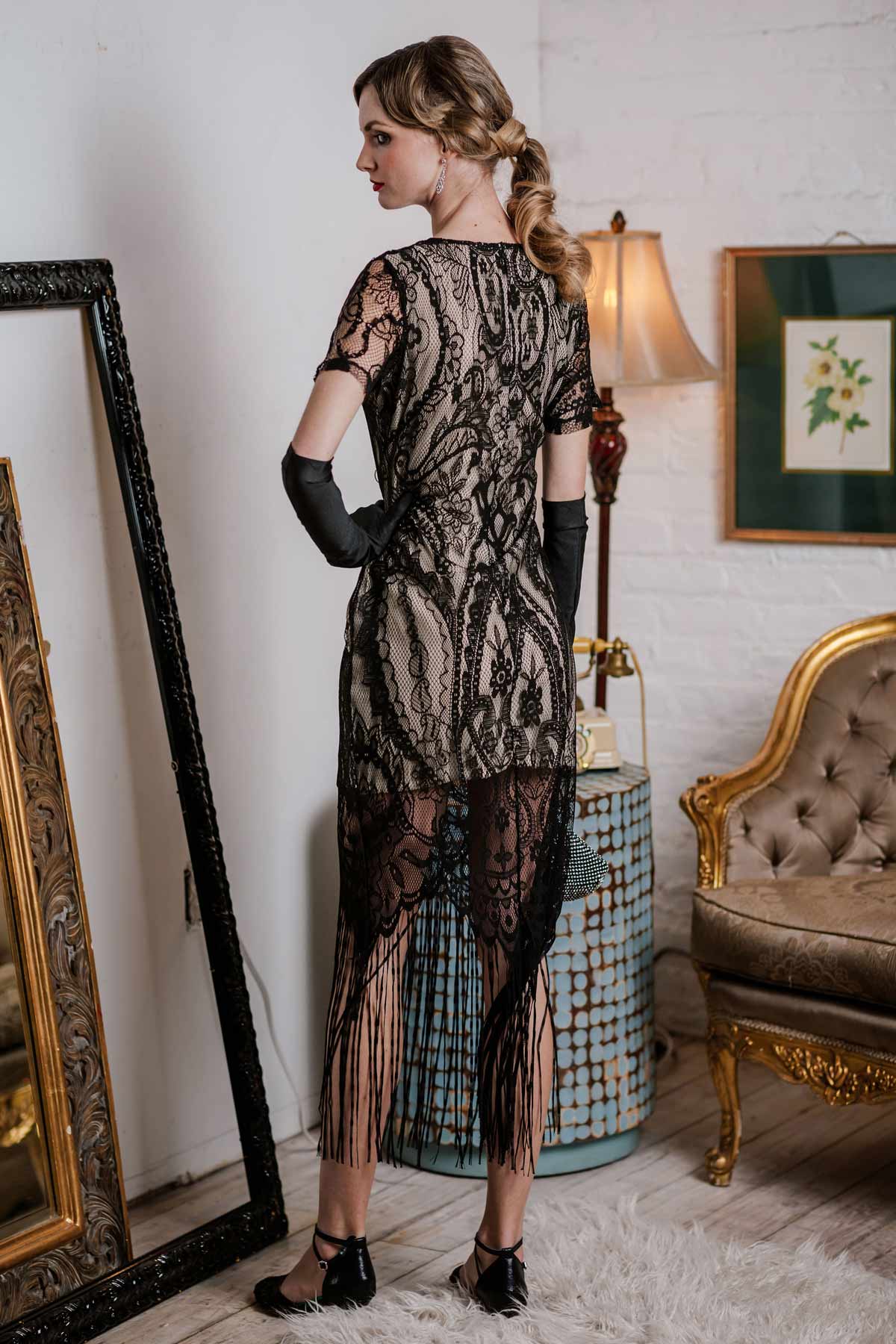 [US Warehouse] Black 1920s Fringe Lace Flapper Dress - Image 7