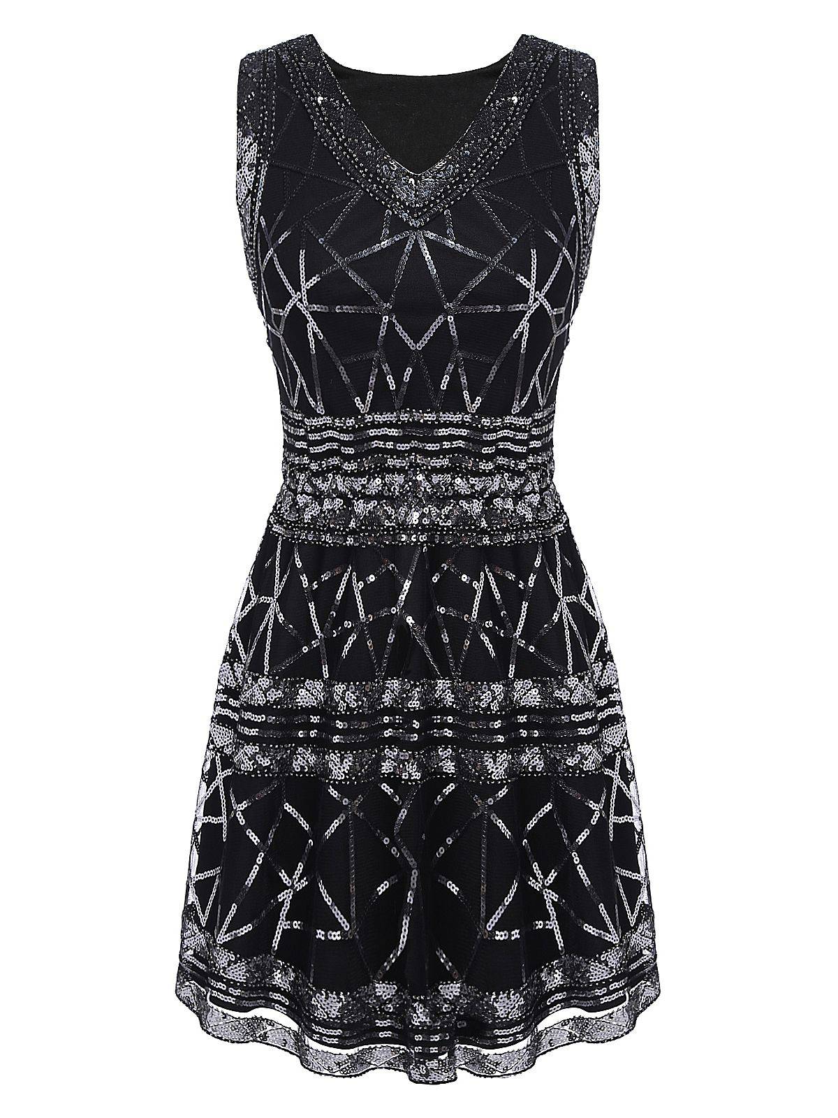 [US Warehouse] Black 1920s Geometric Sequined Dress - Image 2