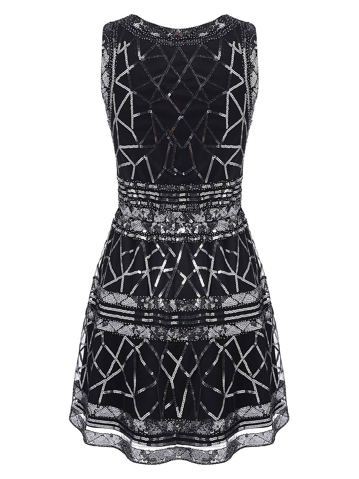 [US Warehouse] Black 1920s Geometric Sequined Dress - Image 4