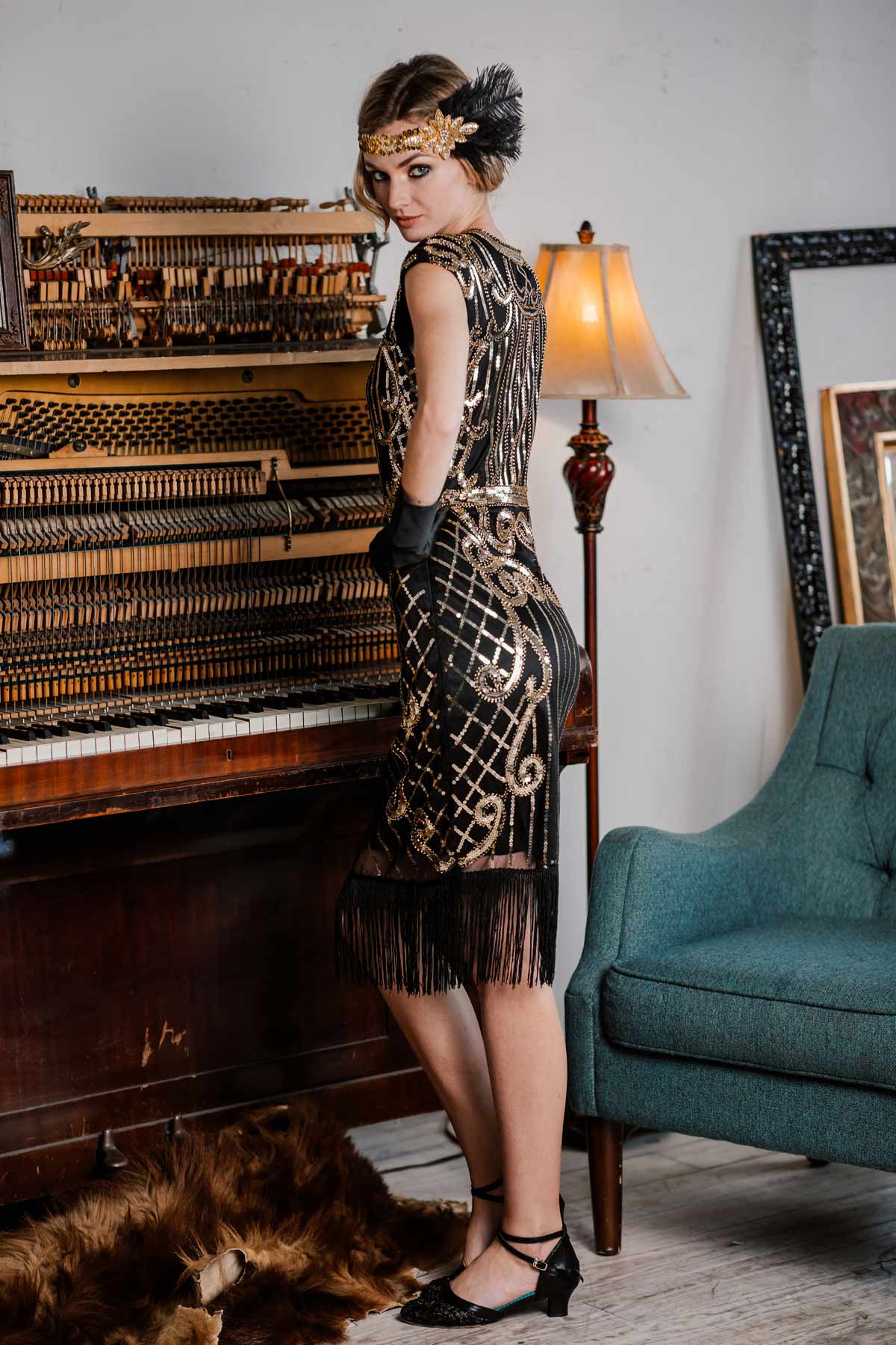 [US Warehouse] Black 1920s Sequined Flapper Dress - Image 3