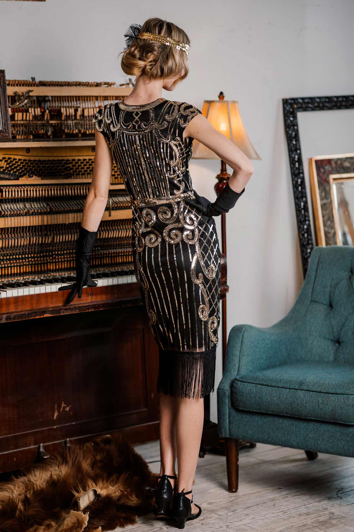 [US Warehouse] Black 1920s Sequined Flapper Dress - Image 4