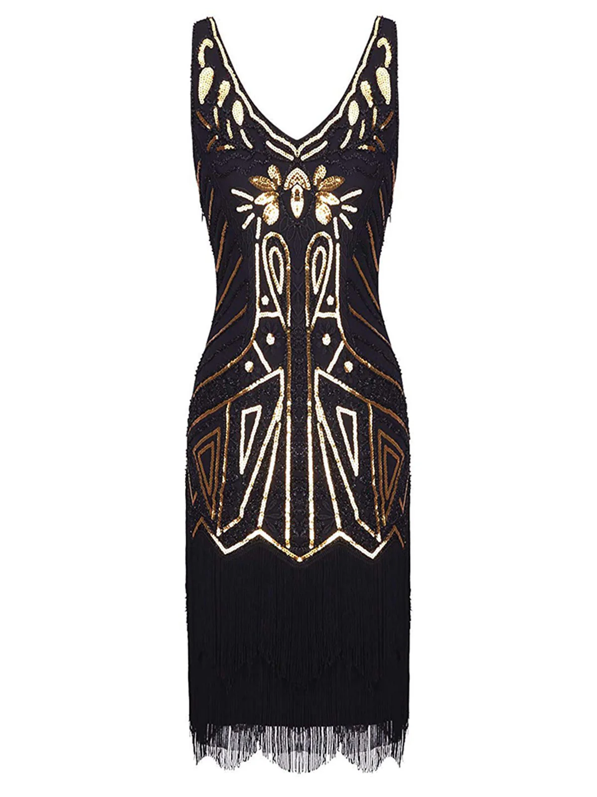 US Only Black 1920sSequin Fringed Flapper Dress - Image 3