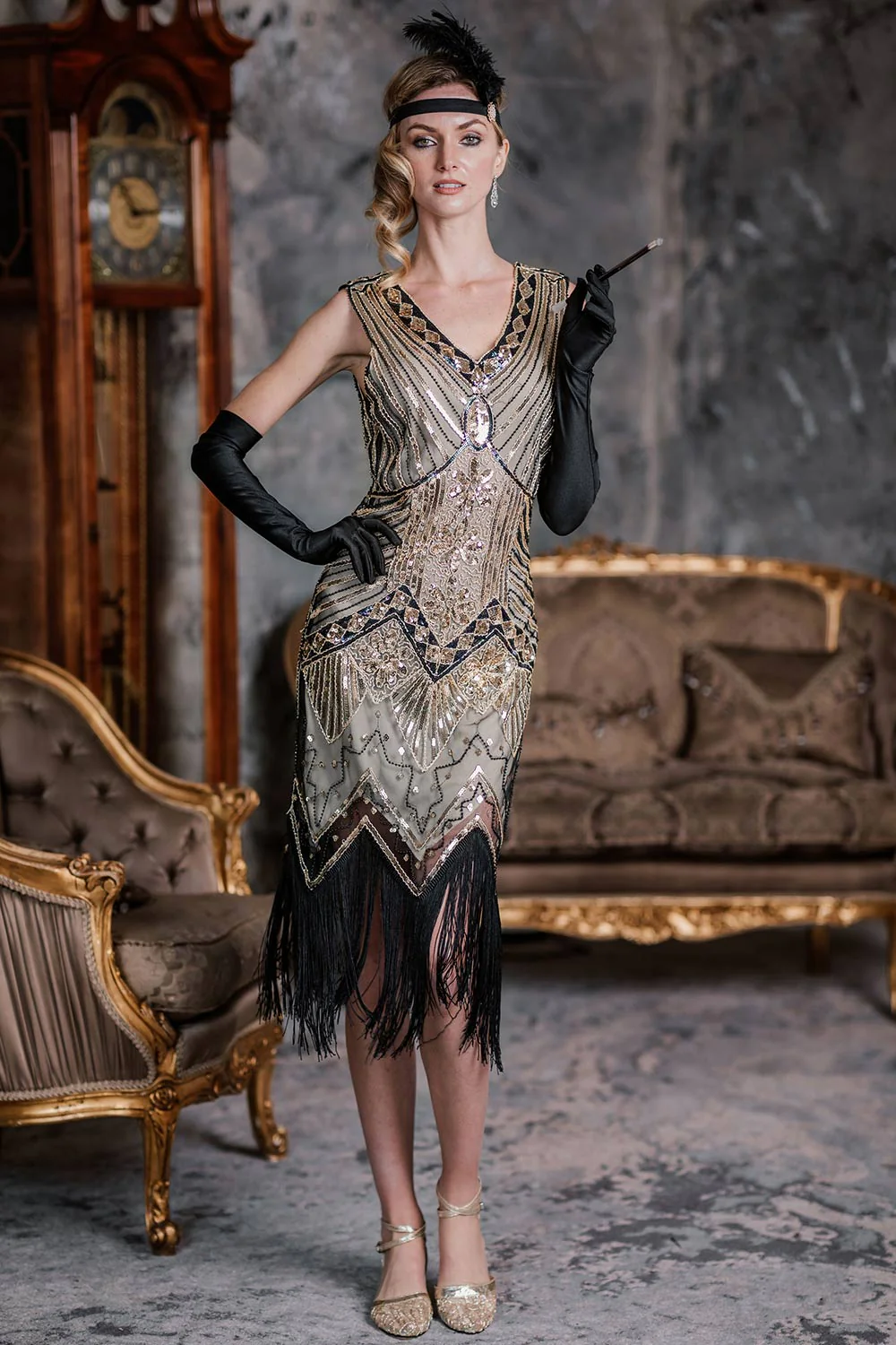 [US Warehouse] Dark Green 1920s Sequined Flapper Dress - Image 9