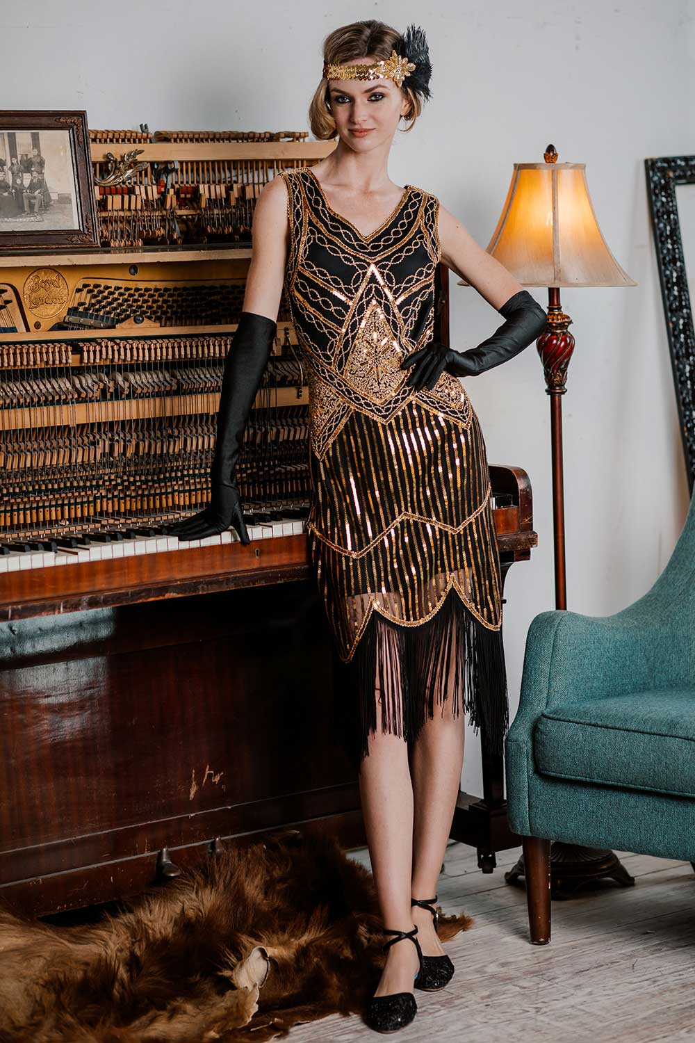 [US Warehouse] Gold 1920s Sequined Flapper Dress - Image 2