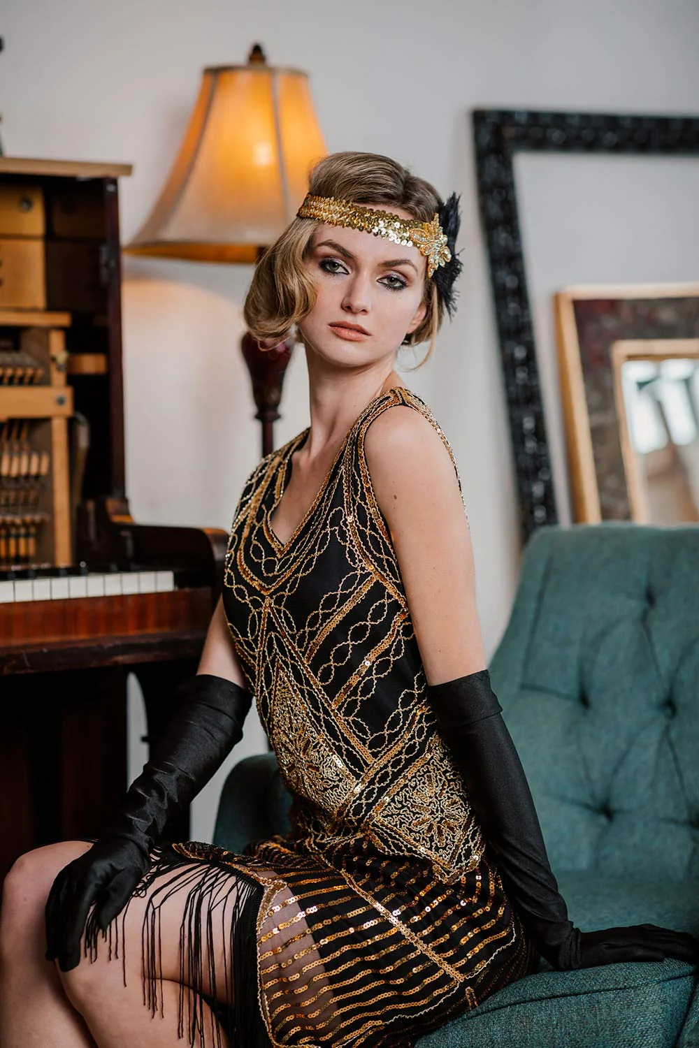 [US Warehouse] Gold 1920s Sequined Flapper Dress - Image 3