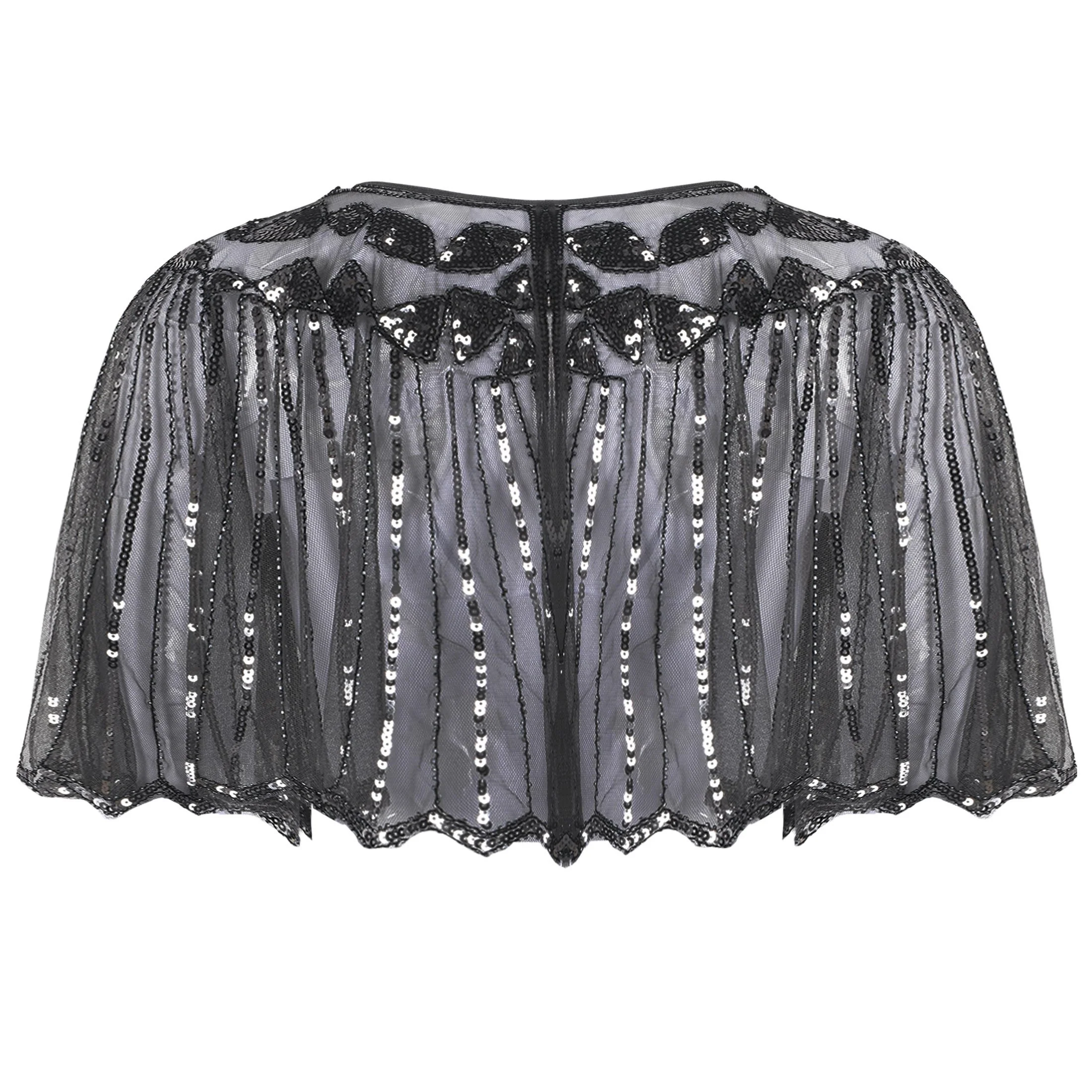 [US Warehouse] Gray 1920s Shawl Beaded Sequin Flapper Cape - Image 3