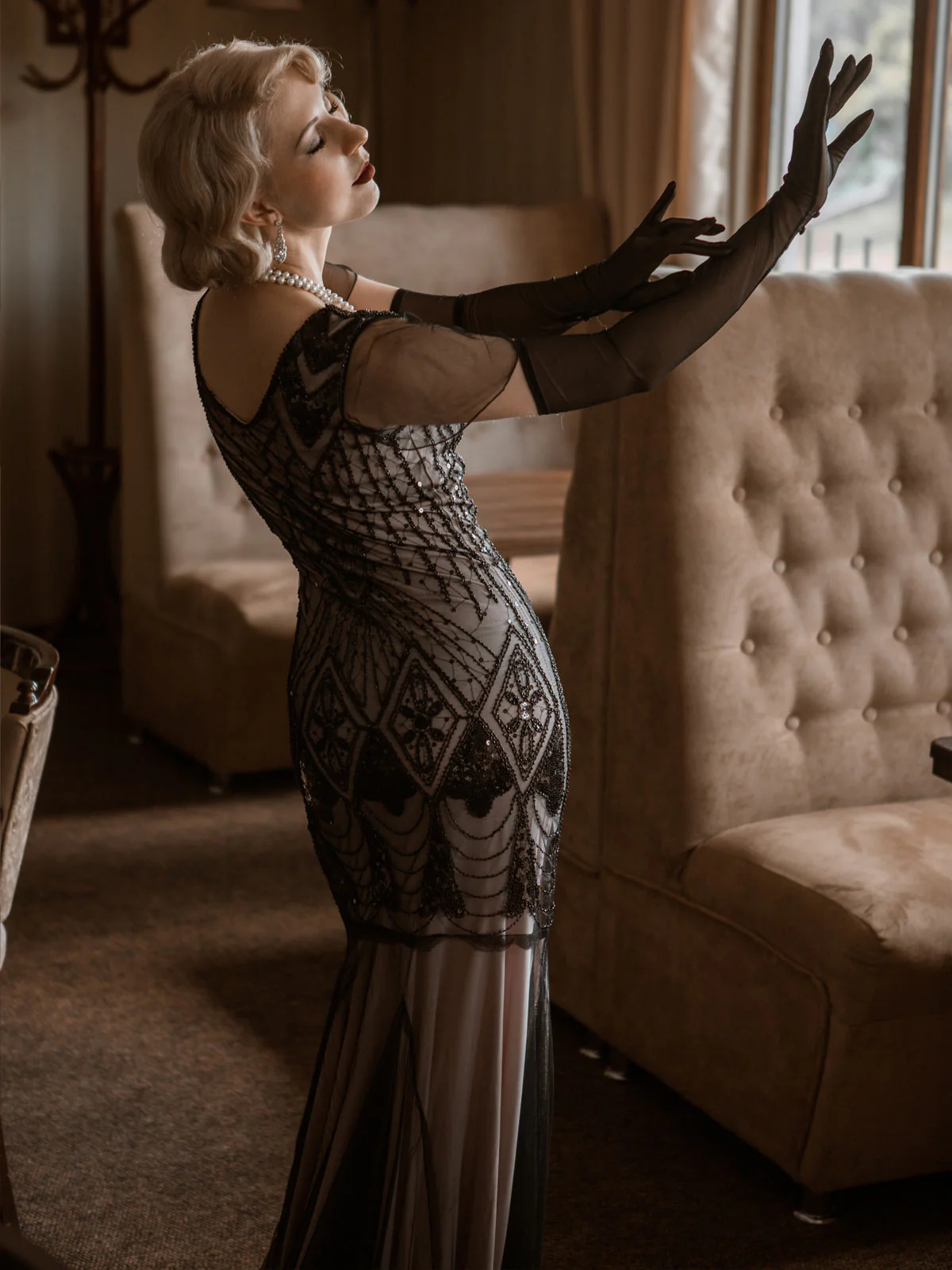 [US Warehouse] Pink 1920s Cap Sleeve Sequin Evening Dress - Image 14