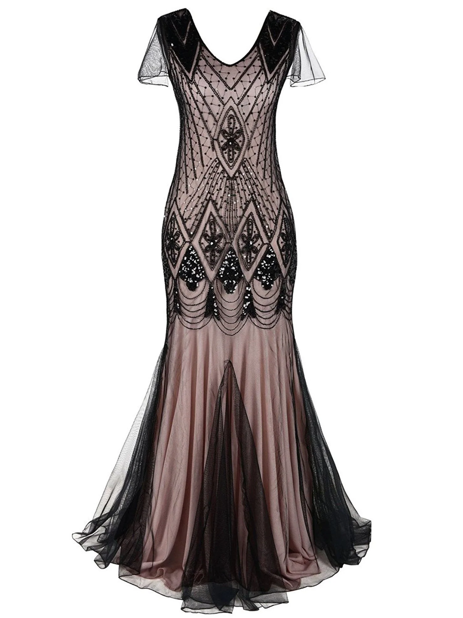 [US Warehouse] Pink 1920s Cap Sleeve Sequin Evening Dress - Image 2