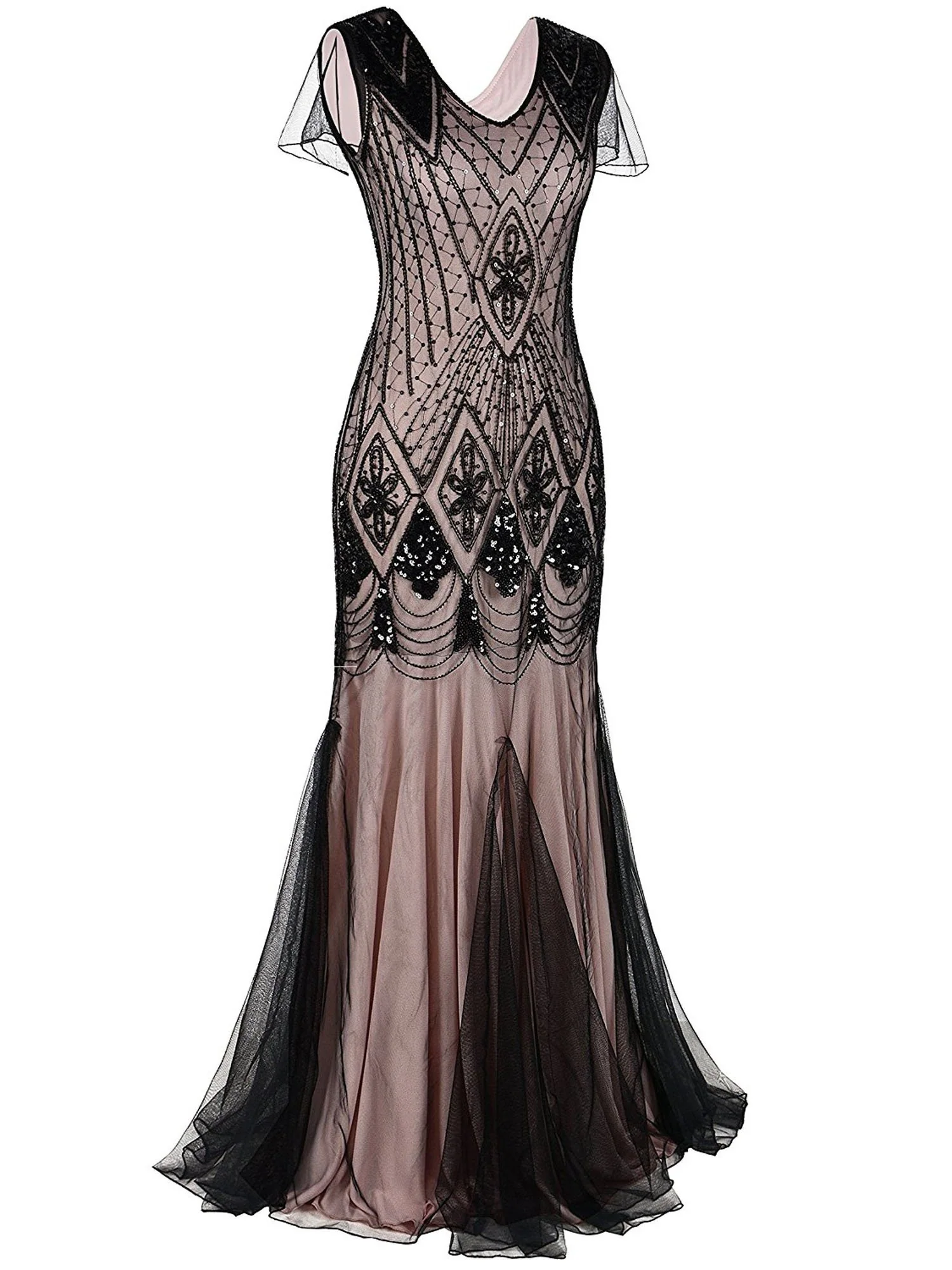 [US Warehouse] Pink 1920s Cap Sleeve Sequin Evening Dress - Image 4