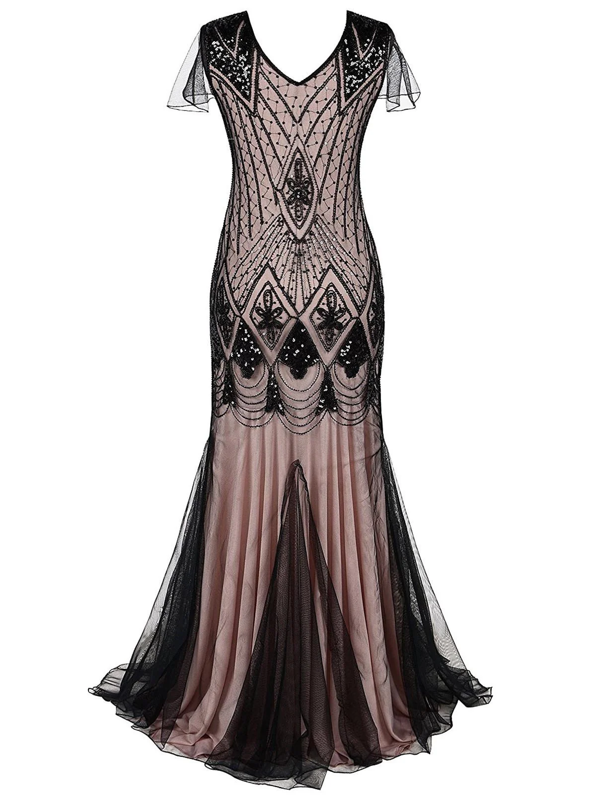 [US Warehouse] Pink 1920s Cap Sleeve Sequin Evening Dress - Image 5