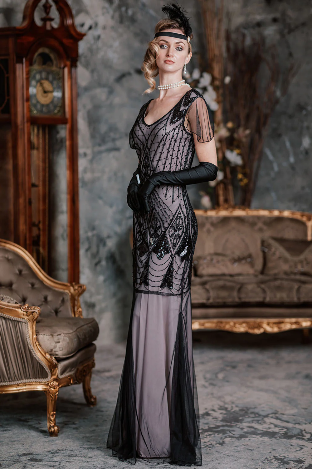 [US Warehouse] Pink 1920s Cap Sleeve Sequin Evening Dress - Image 7