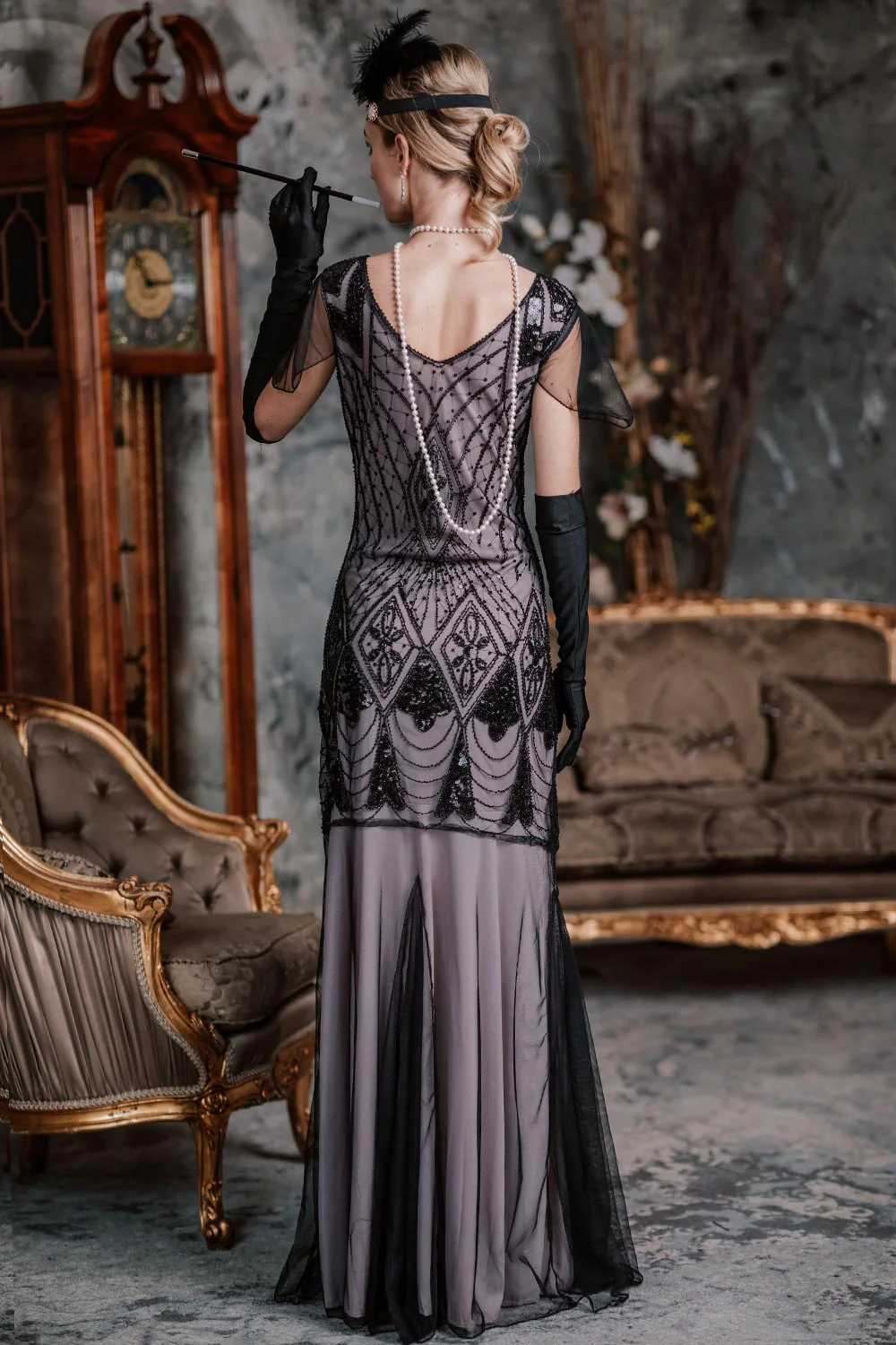[US Warehouse] Pink 1920s Cap Sleeve Sequin Evening Dress - Image 8