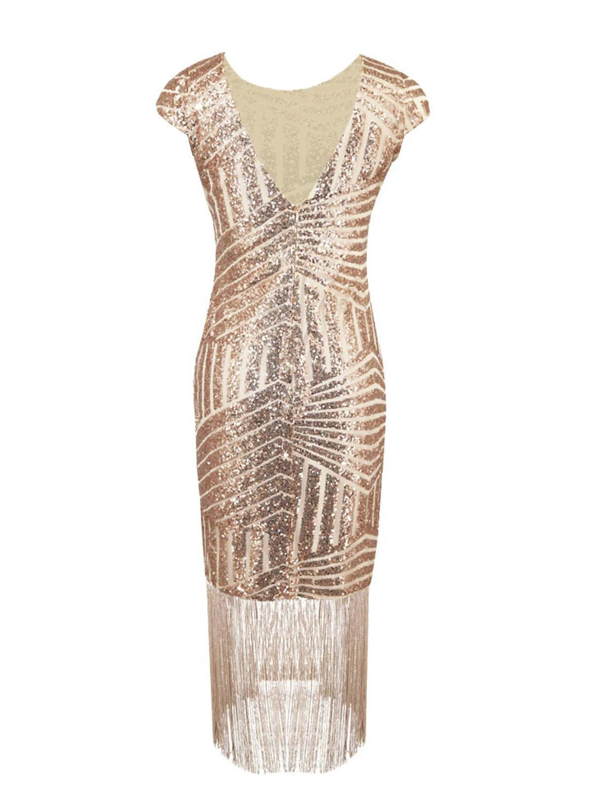 [US Warehouse] Pink 1920s Sequin Fringed Dress - Image 3
