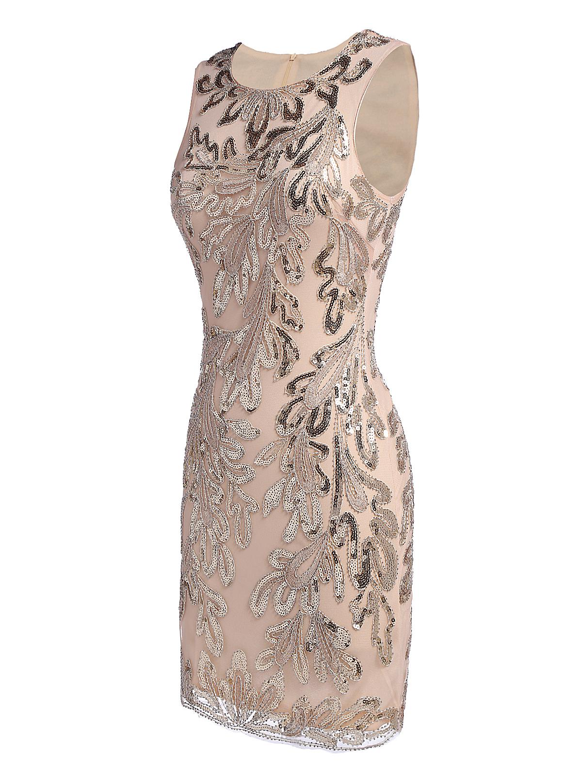 [US Warehouse] Pink 1920s Sequined Foral Sleeveless Dress - Image 3