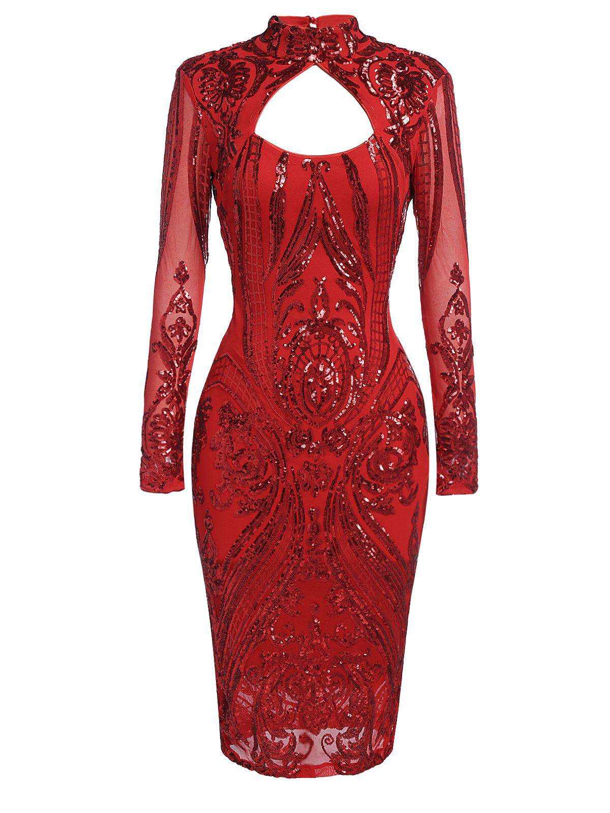 [US Warehouse] Red 1920s Sequined Keyhole Dress - Image 2