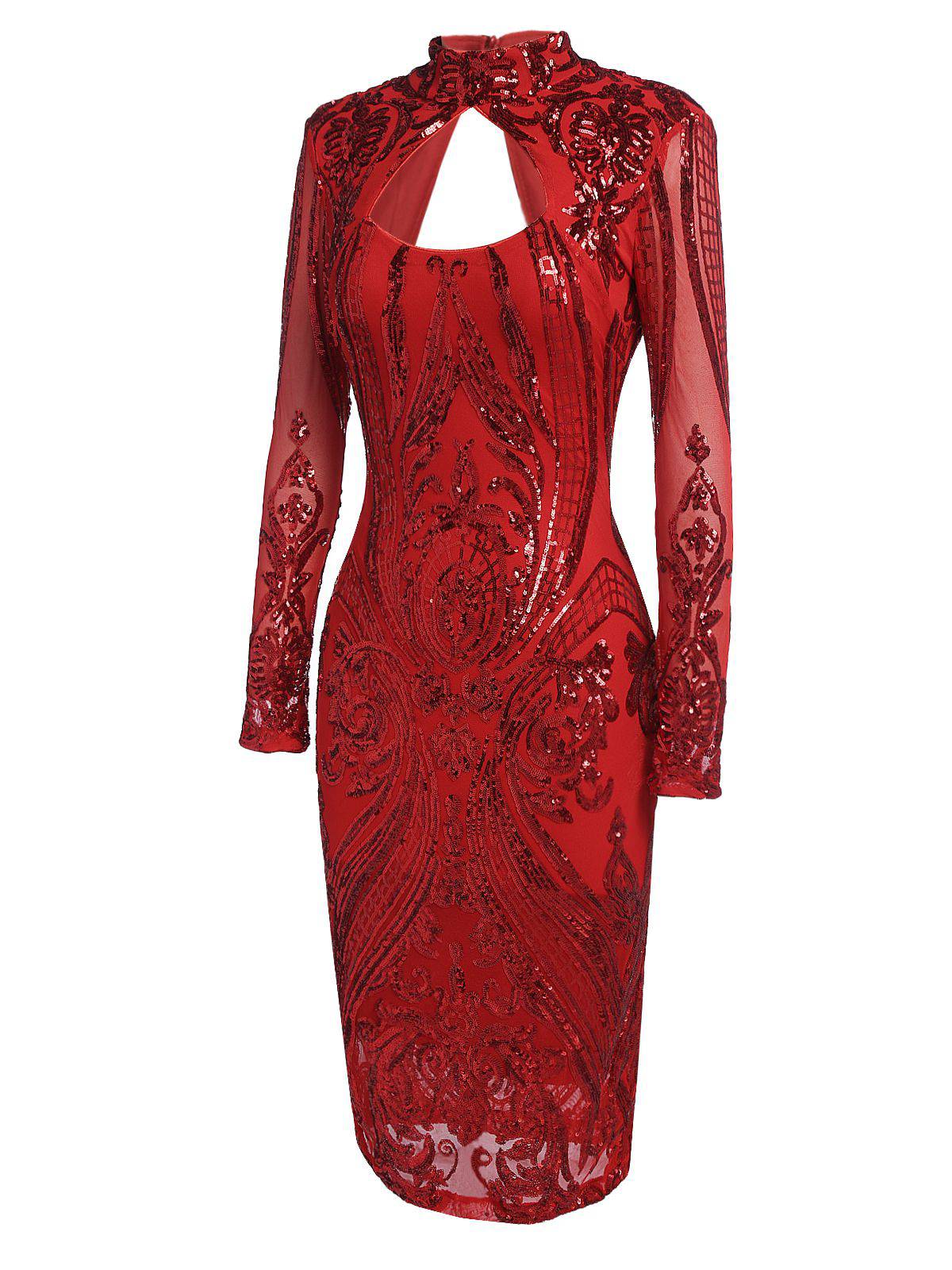 [US Warehouse] Red 1920s Sequined Keyhole Dress - Image 3