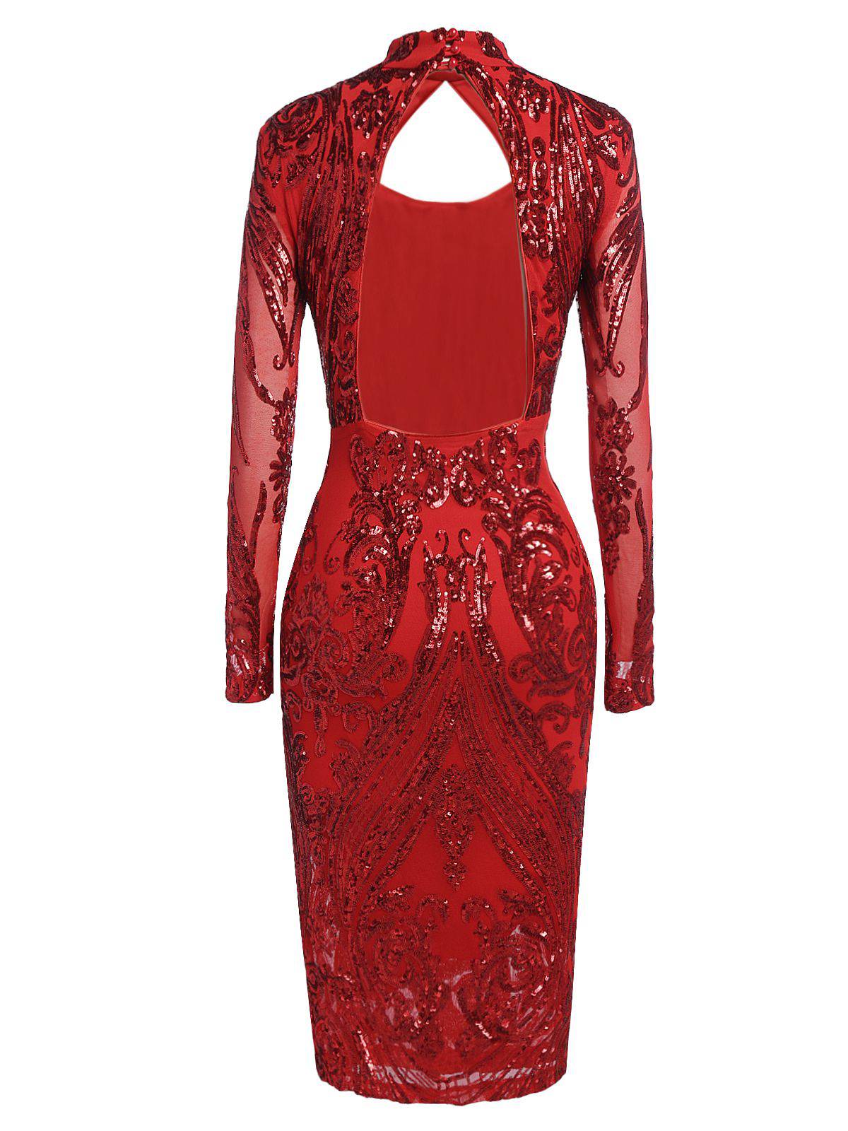 [US Warehouse] Red 1920s Sequined Keyhole Dress - Image 4