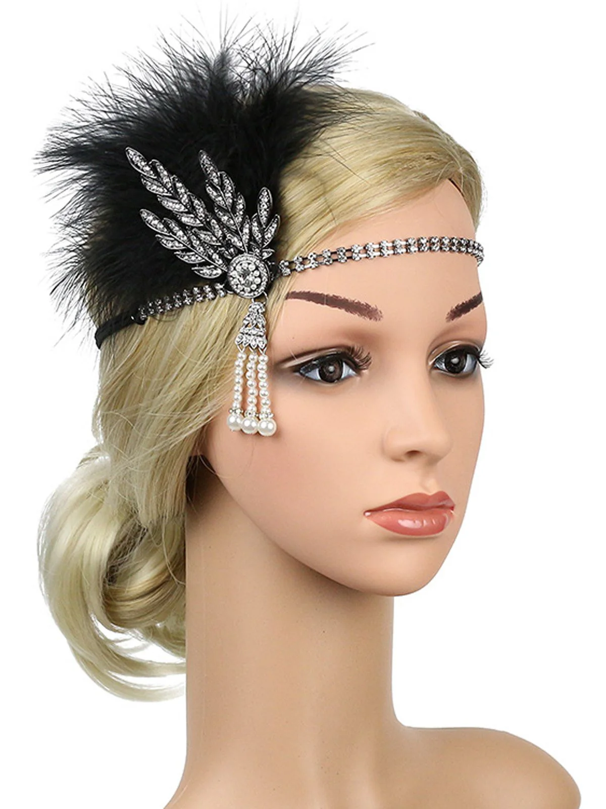 [US Warehouse] Silver 1920s Feather Rhinestone Headband - Image 2