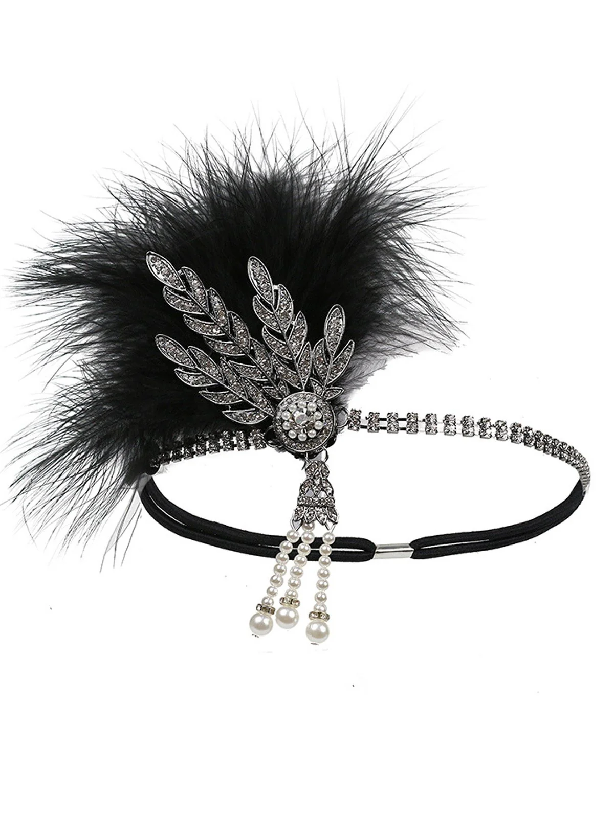 [US Warehouse] Silver 1920s Feather Rhinestone Headband - Image 4