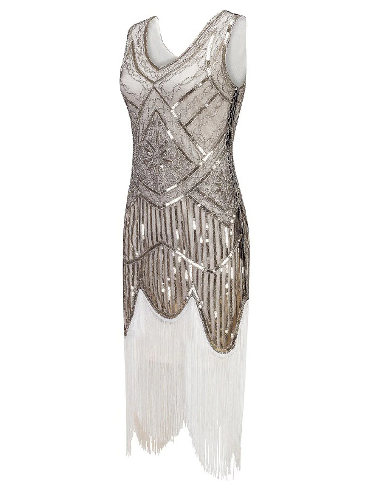 [US Warehouse] White 1920s Fringed Flapper Dress - Image 3