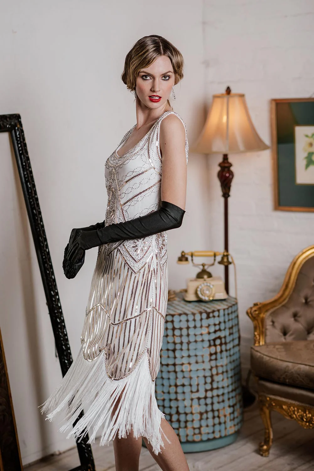 [US Warehouse] White 1920s Fringed Flapper Dress - Image 6