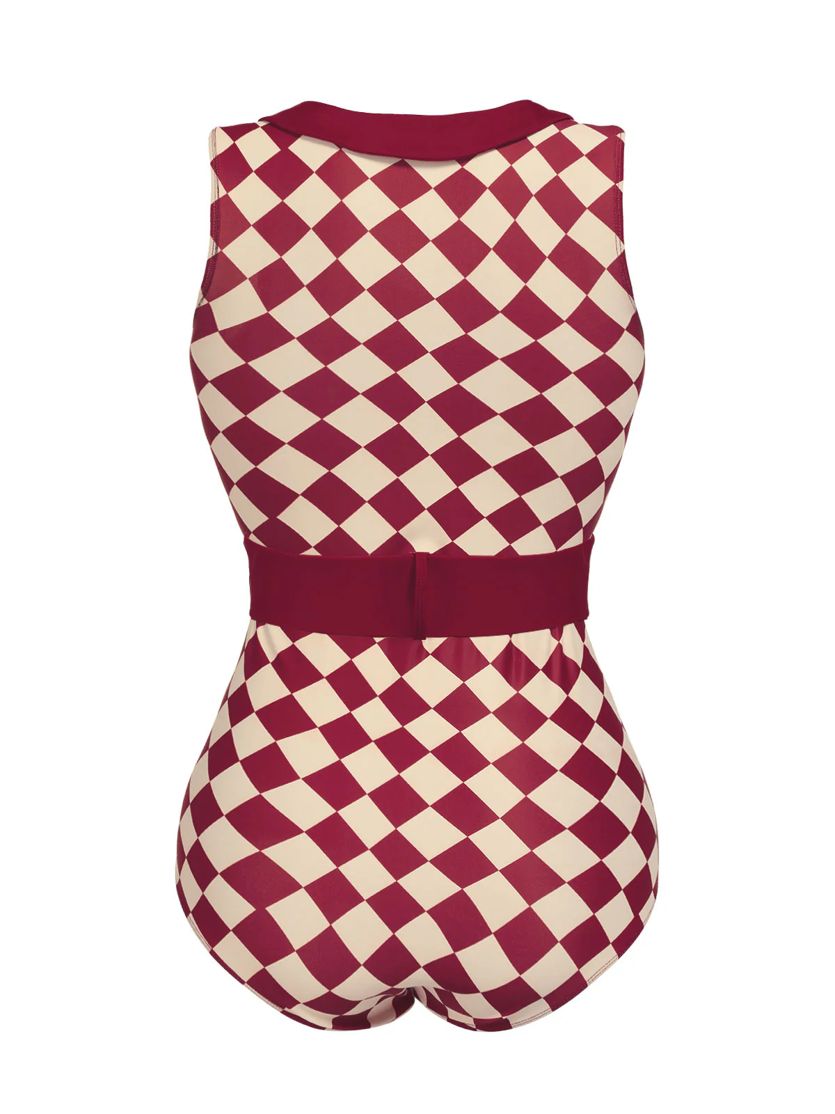 1930s Burgundy Diamond Lapel One-Piece Swimsuit - Image 4