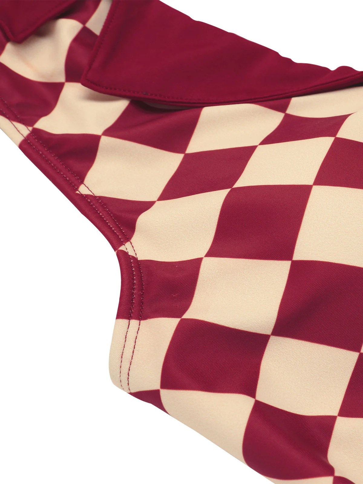 1930s Burgundy Diamond Lapel One-Piece Swimsuit - Image 5