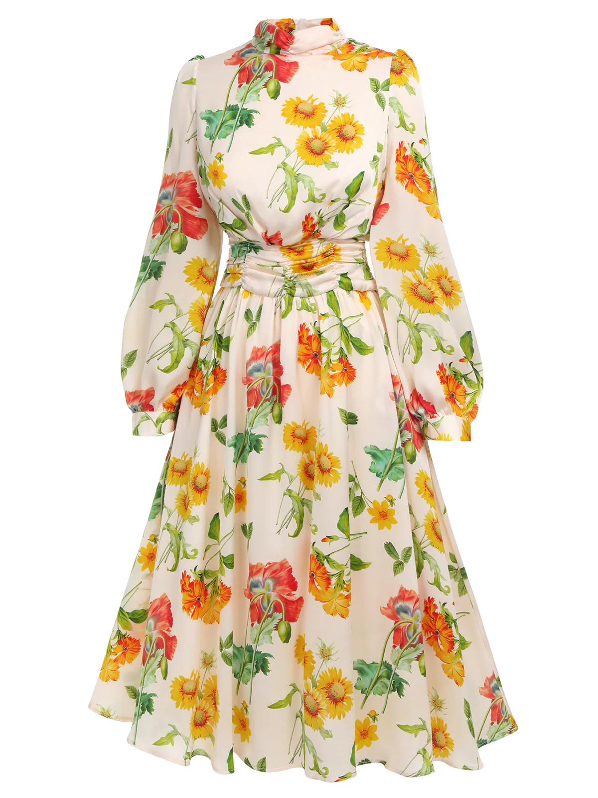 [US Warehouse] 1930s Flower Long Sleeves Swing Dress - Image 4