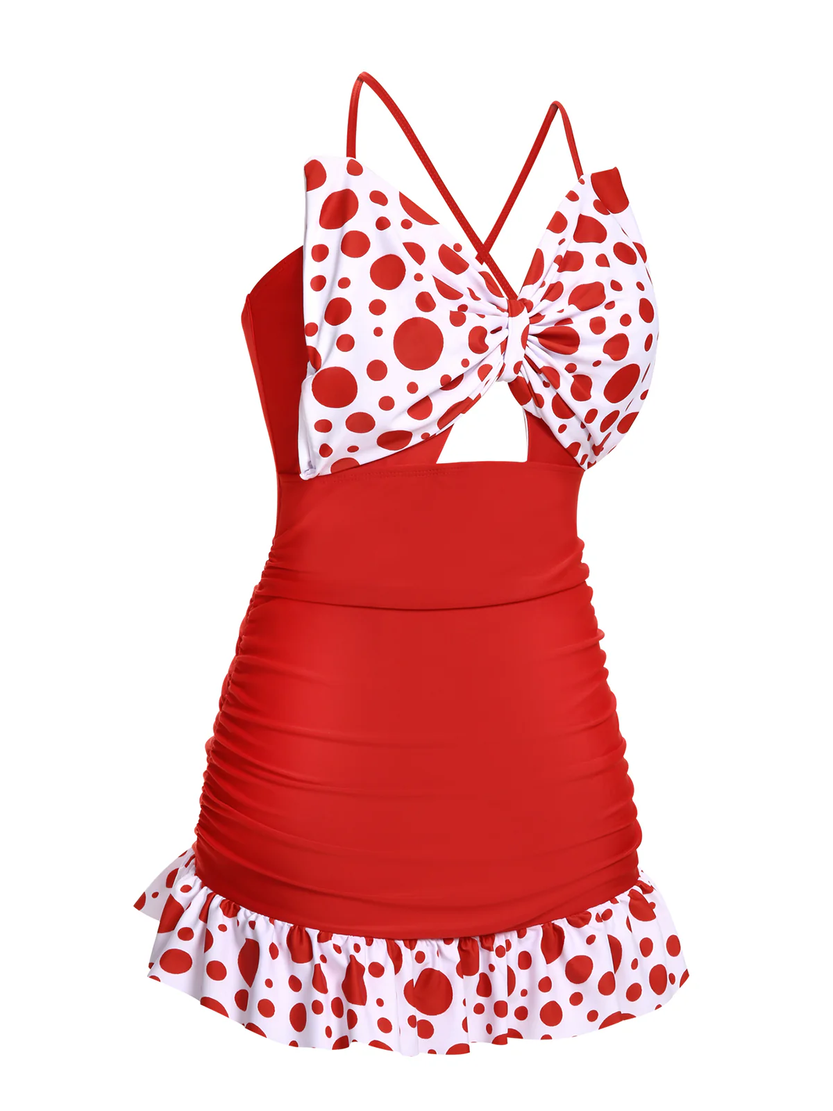 1930s Polka Dot Bowknot Patchwork Swimsuit - Image 3