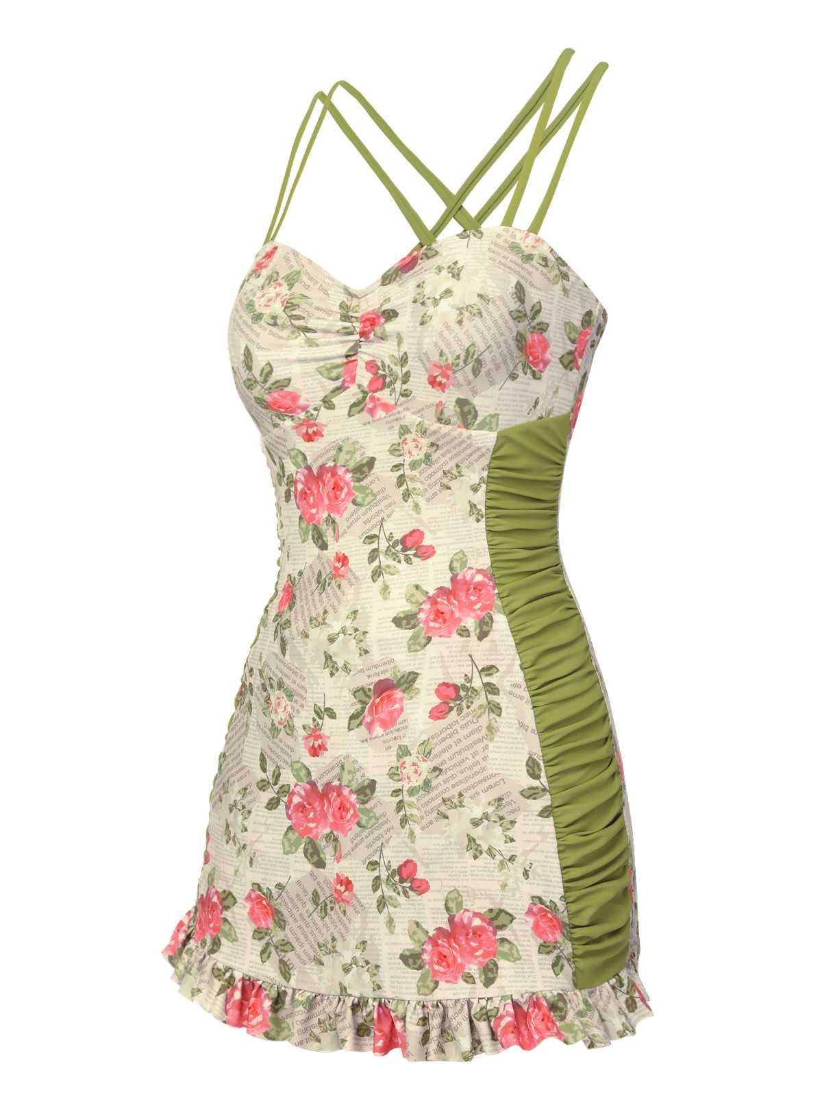 [US Warehouse] 1940s Double Strap Pleated Roses One-Piece Swimsuit - Image 3