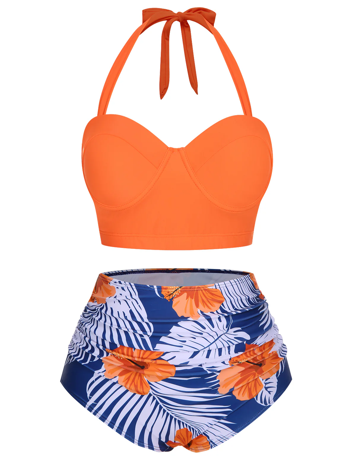 1940s Halter Flowers Pleated Bikini Set - Image 2