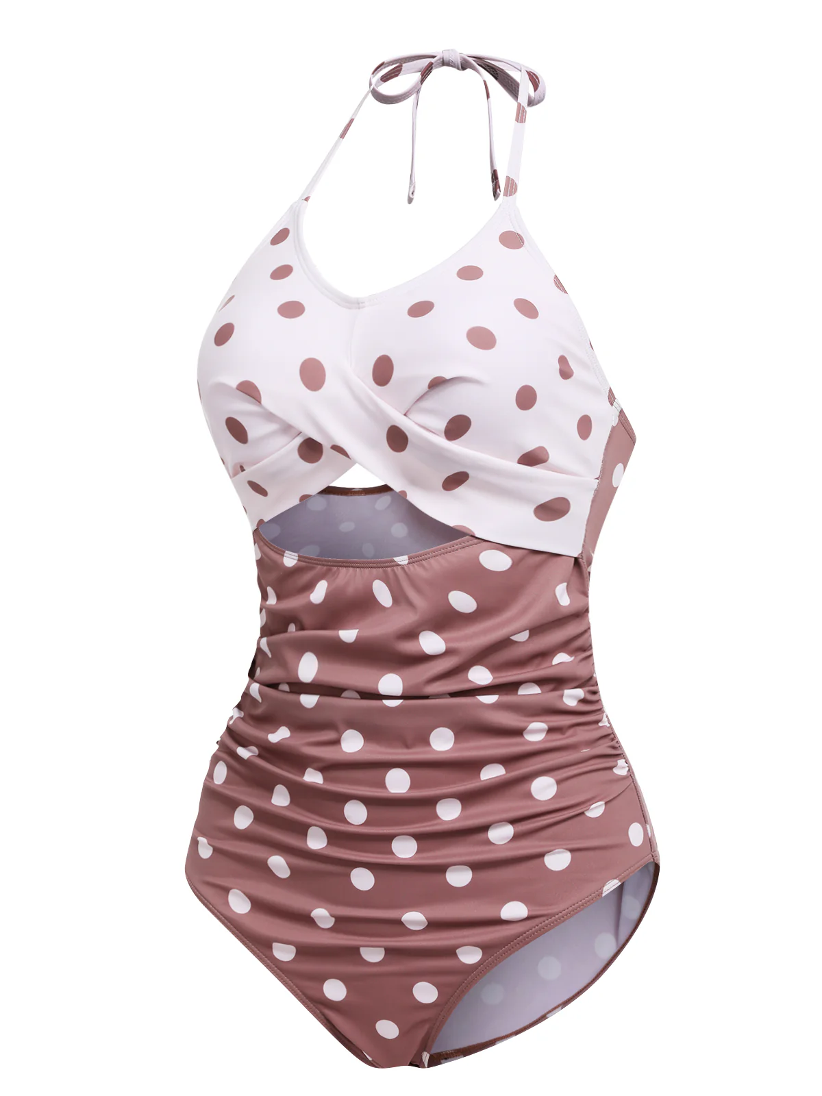 [US Warehouse] 1940s Polka Dots Patchwork One-piece Swimsuit - Image 2