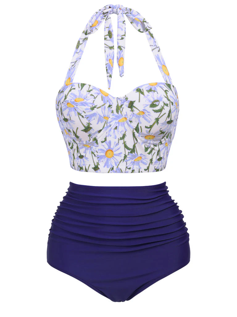1950s Floral Halter Lace-up Bikini Set - Image 7