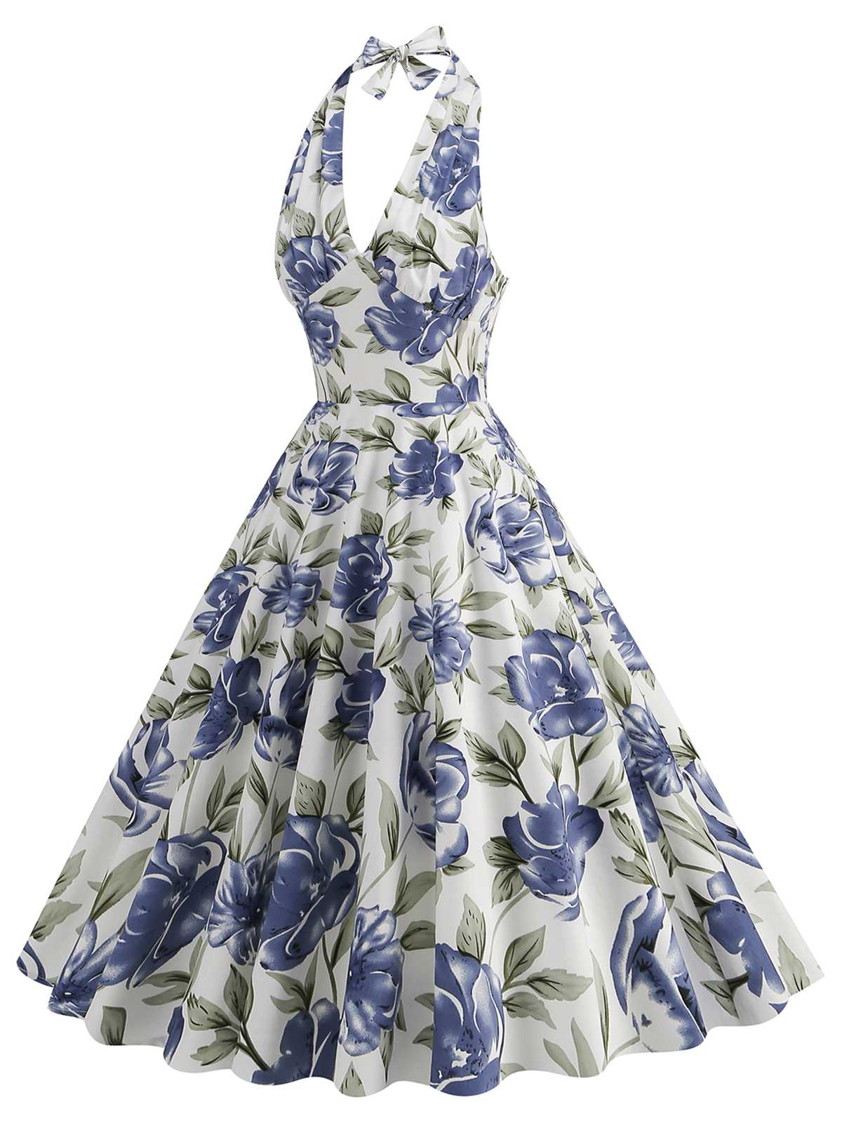 [US Warehouse] 1950s Halter Floral Sleeveless Dress - Image 2