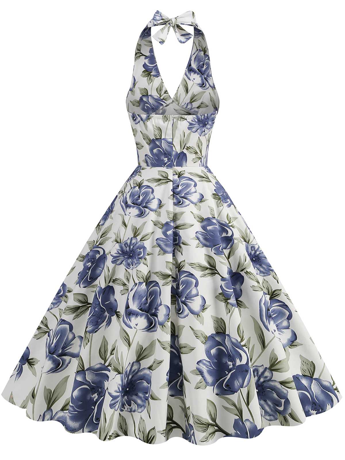 [US Warehouse] 1950s Halter Floral Sleeveless Dress - Image 3