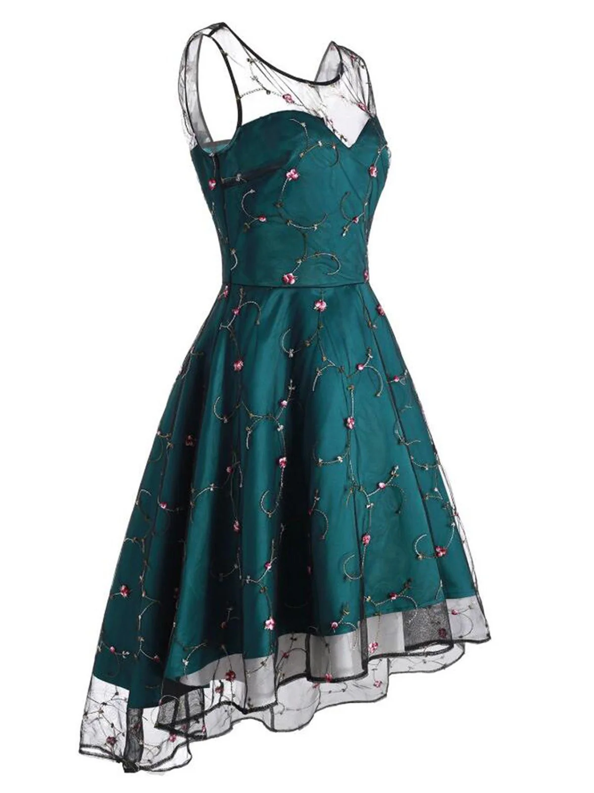 [US Warehouse] 1950s Mesh Hi-Lo Back Lace Up Dress - Image 2