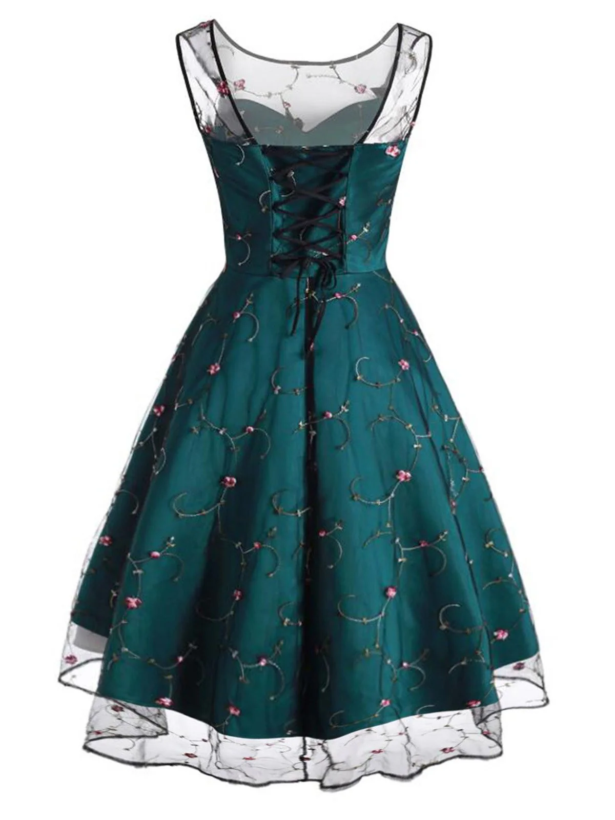 [US Warehouse] 1950s Mesh Hi-Lo Back Lace Up Dress - Image 3