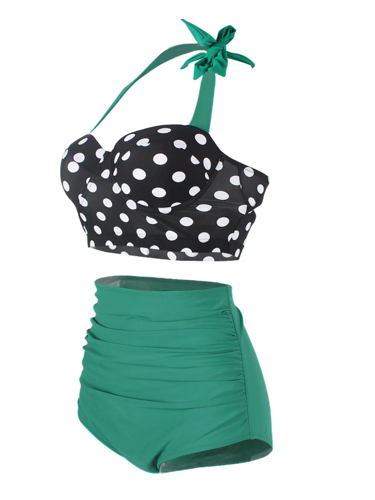 [US Warehouse] 1950s Polka Dot Halter Pleated Bikini - Image 2