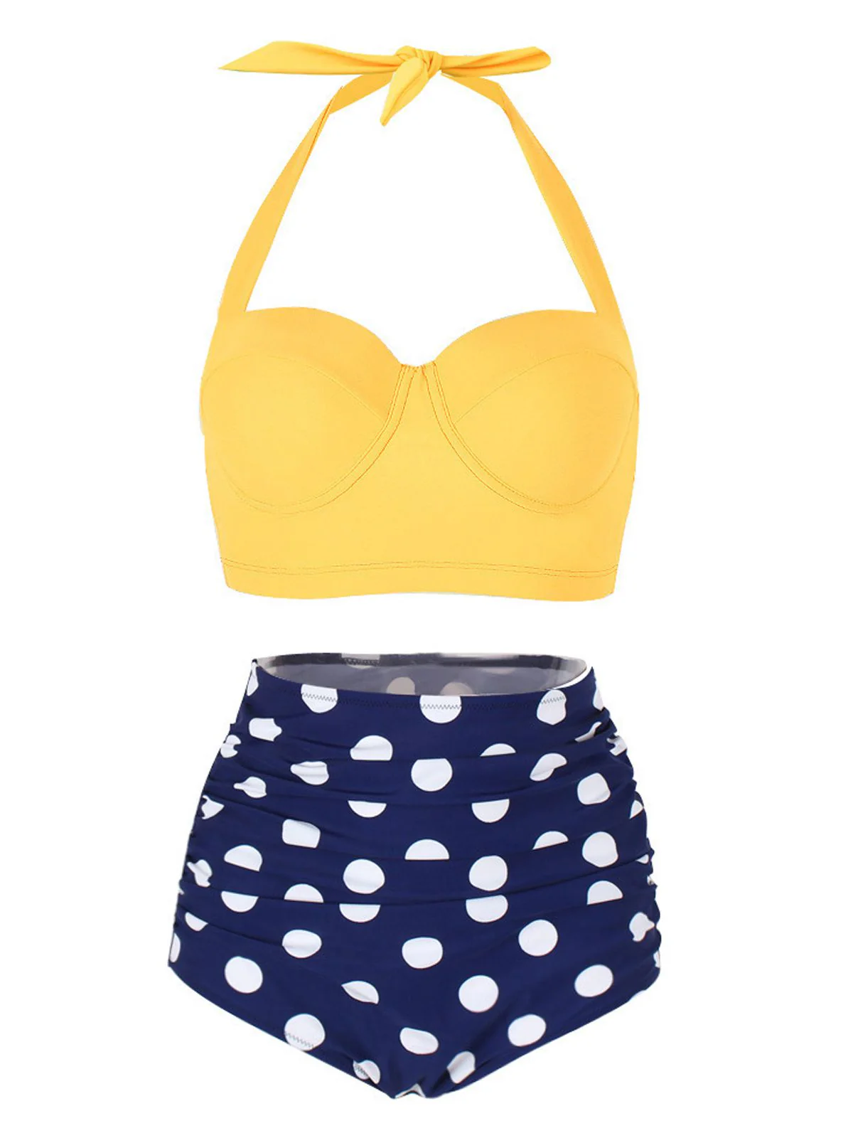 [US Warehouse] 1950s Polka Dot Halter Pleated Bikini - Image 4