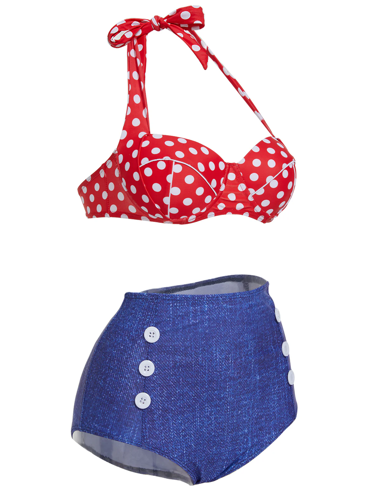 [US Warehouse] 1950s Retro Polka Dot Halter Bikini Swimsuit - Image 3