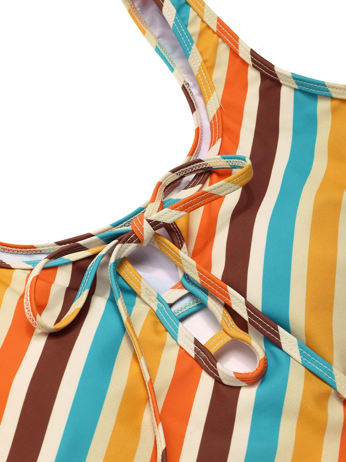 1960s Diagonal Stripe Cutout One-Piece Swimsuit - Image 5