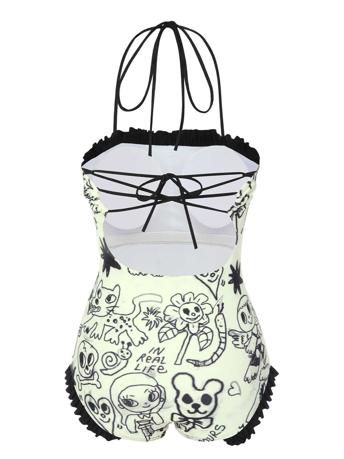 1960s Halter Printed Ruffles One-Piece Swimsuit - Image 3
