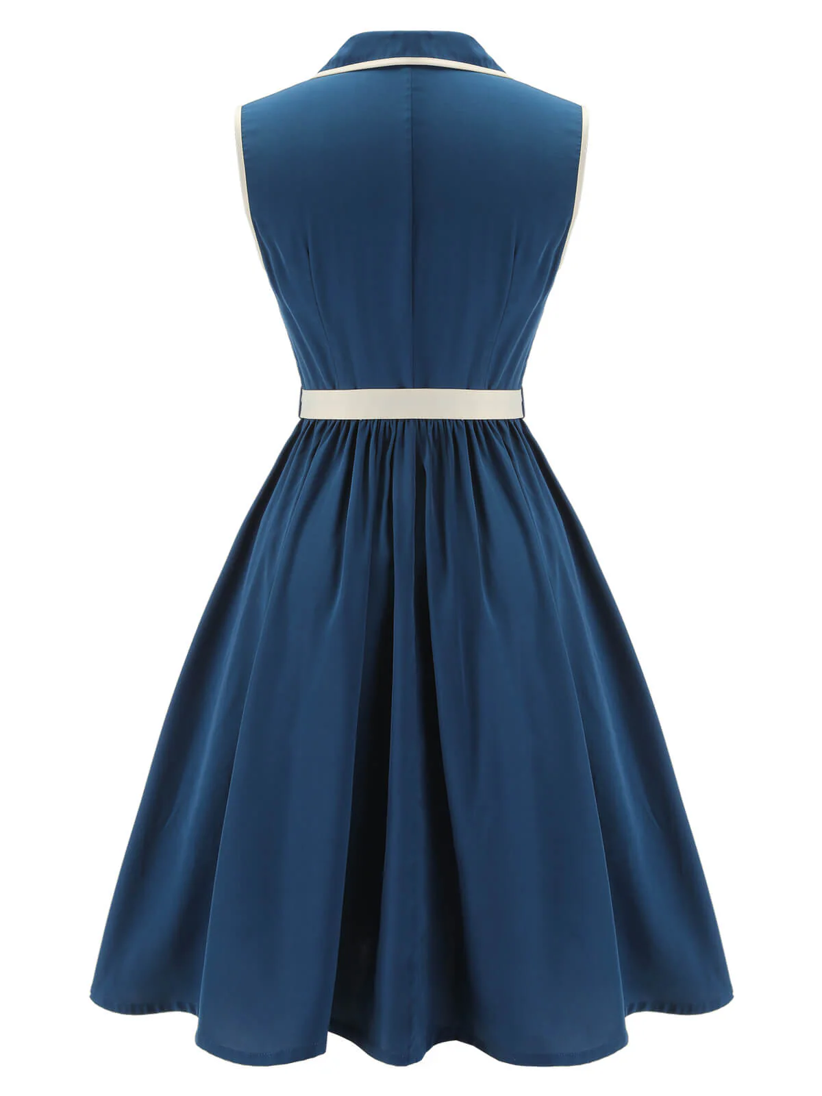 [US Warehouse] 1960s Navy Blue Sleeveless Lapel Dress - Image 4