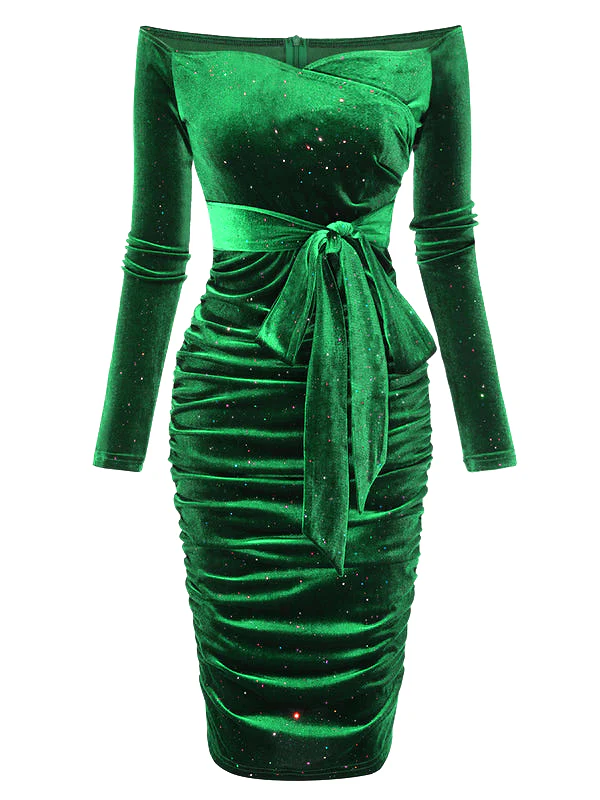 1960s Solid Off-Shoulder Velvet Dress - Image 3